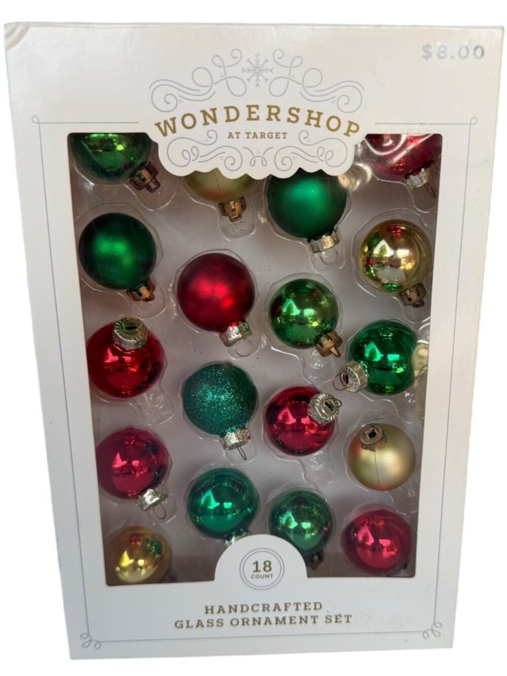 Wondershop At Target 18-pc. Metallic Handcrafted Glass Ornament Set 1" (READ)